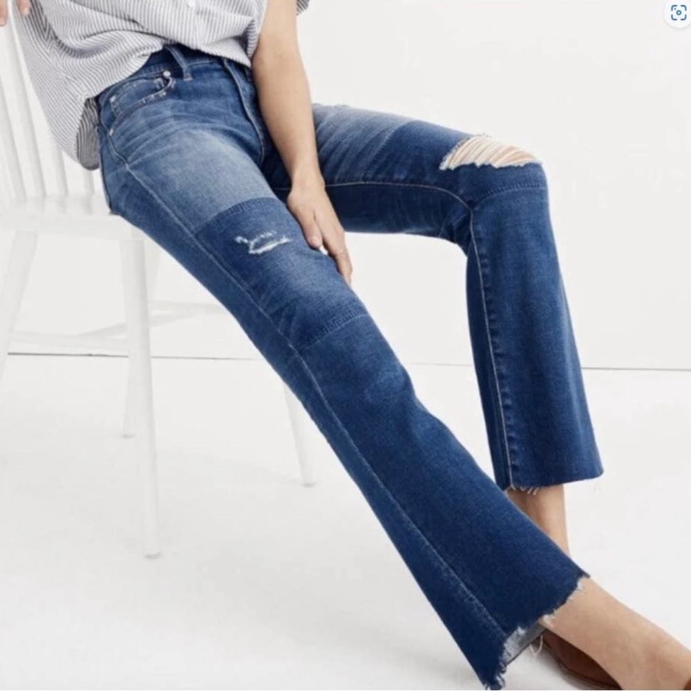 Madewell Cali Demi Boot Cropped Flare Patchwork Distressed Jeans